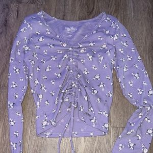 Tied purple flower shirt